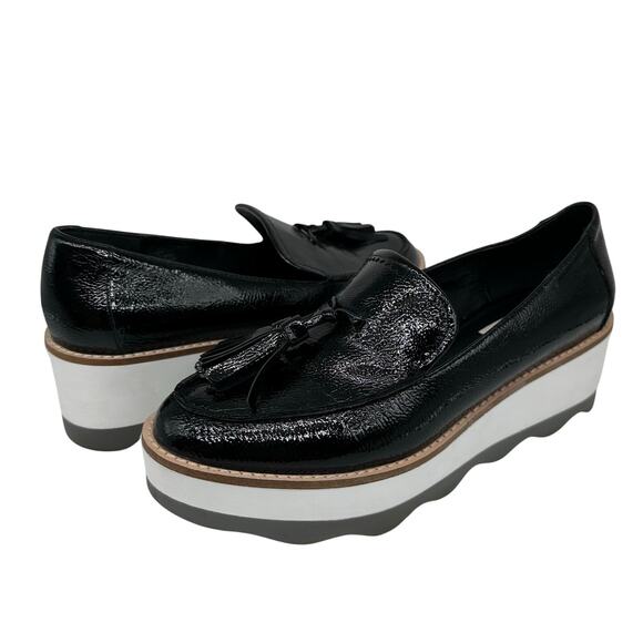 Steve Madden Black Patent White Platform Tassel Loafers Womens Size 8.5 - Picture 1 of 15